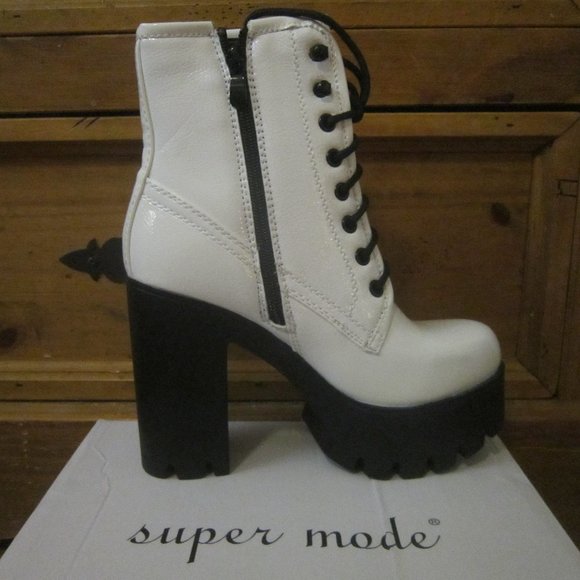 faux leather vegan lace up platform boots hiking - Picture 2 of 5